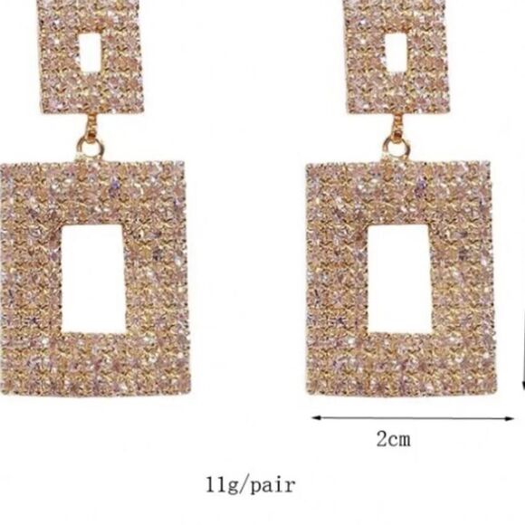 💫 Rhinestone square & gold Drop dangle earrings 💫 - Picture 3 of 3